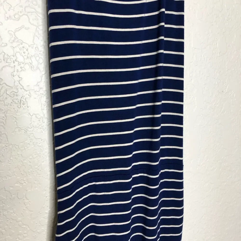 Athleta blue white striped ruched skirt racerback tank midi dress size Medium